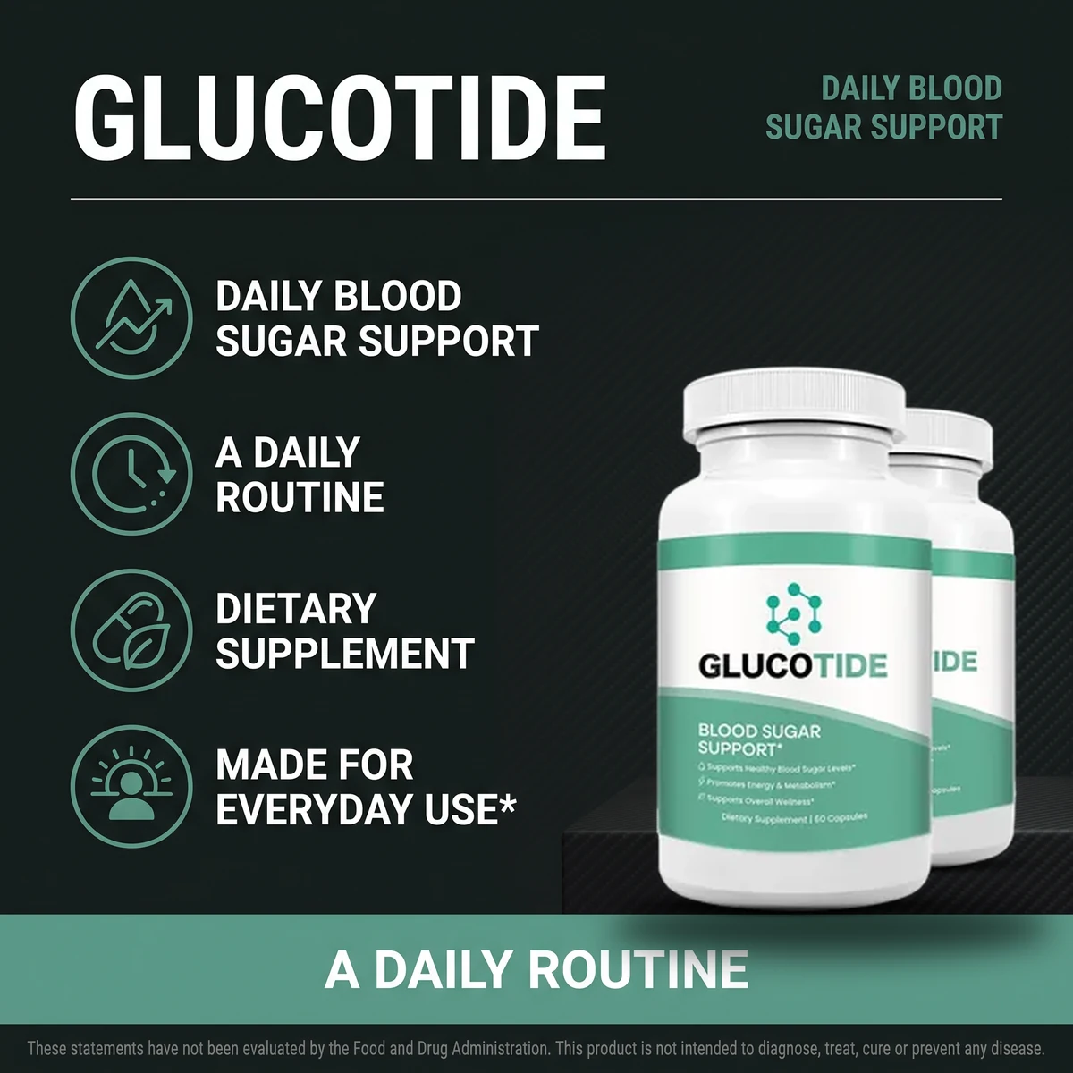 Glucotide daily blood sugar support supplement bottle for everyday use