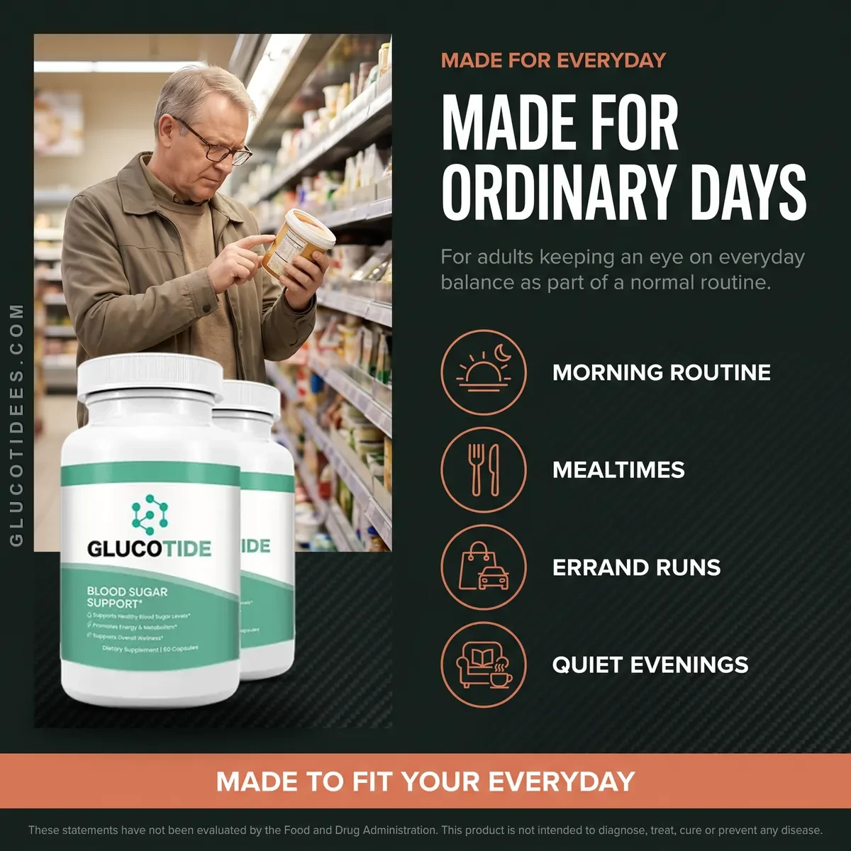 Who Glucotide is for: adults who want an easy daily blood sugar support habit around meals, work and exercise